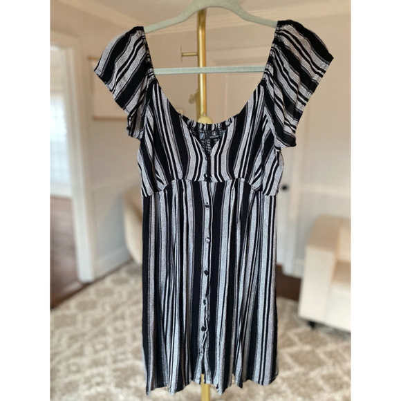 Volcom Mini Dress Striped Button Boho Flowy Surfer Beach Clean girl Festival Y2K - Picture 2 of 8